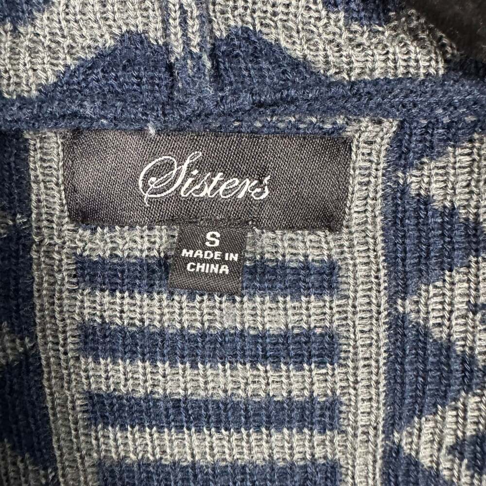 Sisters Navy & Gray Geometric Open Cardigan Sweater Women's S - Picture 4 of 6